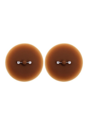 Paire de cache-tétons piercing barre faux diamant peau foncée - XP001F